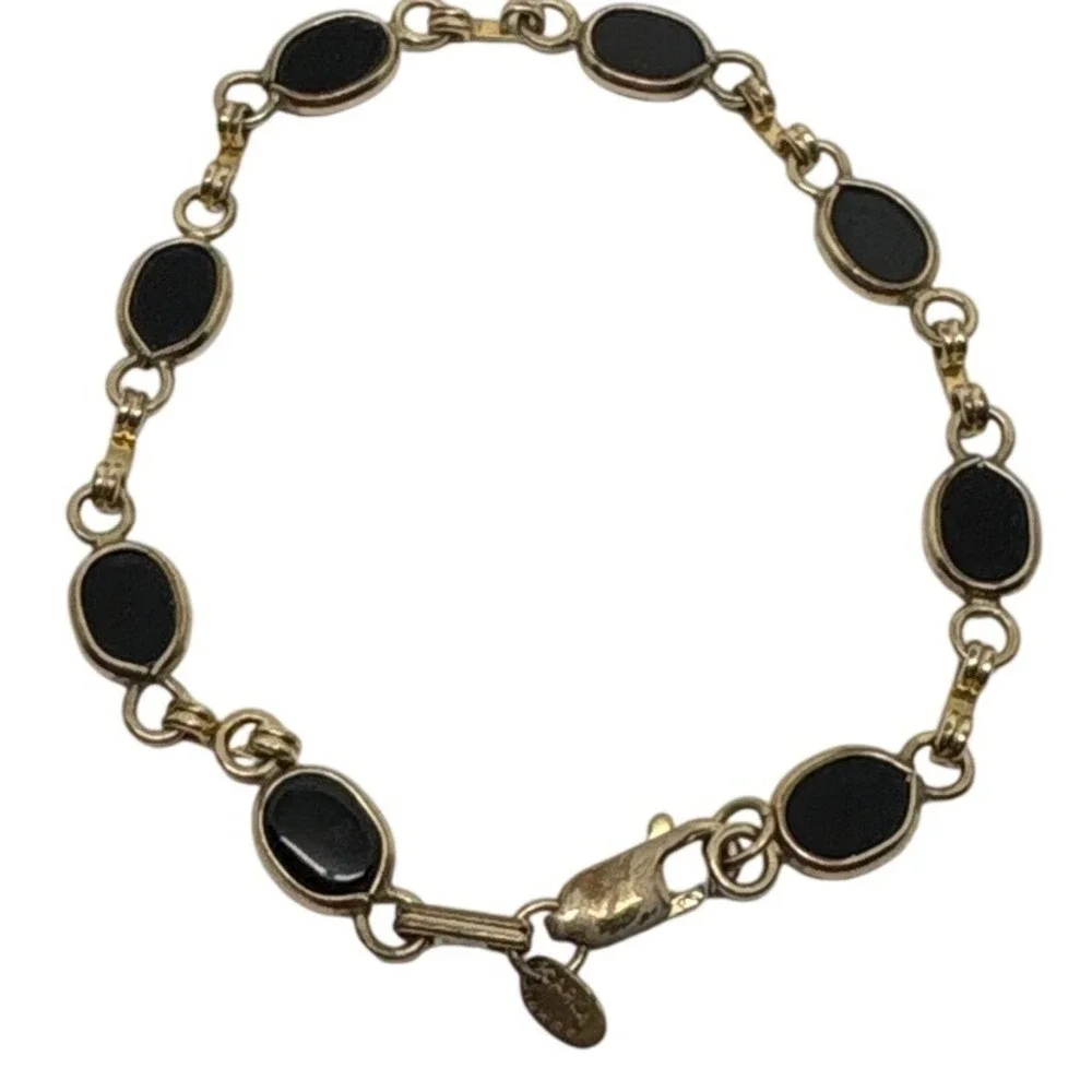 Carla 14K Gold Filled Black Onyx Oval Link Bracelet 7‎ Inch